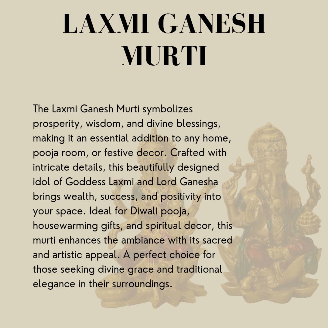 Anitrad Collections Big Size Laxmi Ganesh Idol | Metallic Finish Lord Ganesha & Laxmi Ji Murti For Pooja Room, Home Decor, Mandi