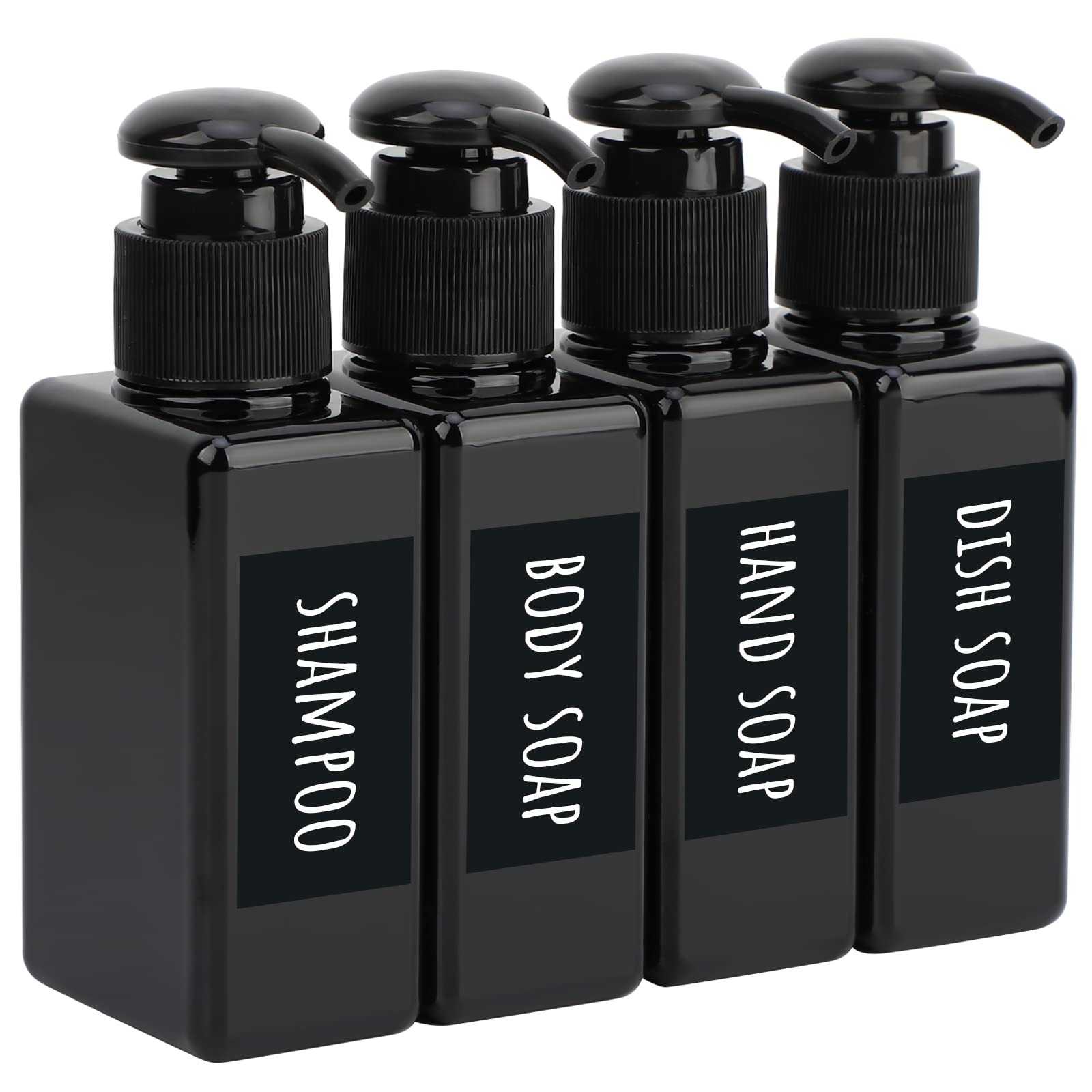 Segbeauty Black Plastic Square Shower Dispenser, 4Pcs 3.4Oz Empty Hand Soap Bottles With Label, 100Ml Refillable Press Pump Port