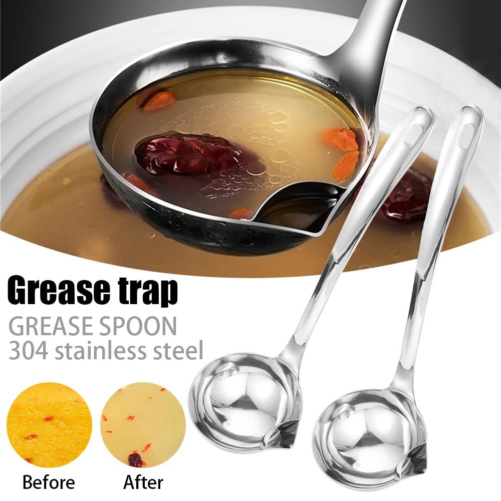 1Pcs Oil Separator Soup, 12 Inch Stainless Steel Spoon, Strainer Filter, Oil Mesh Colander Cooking Gadgets