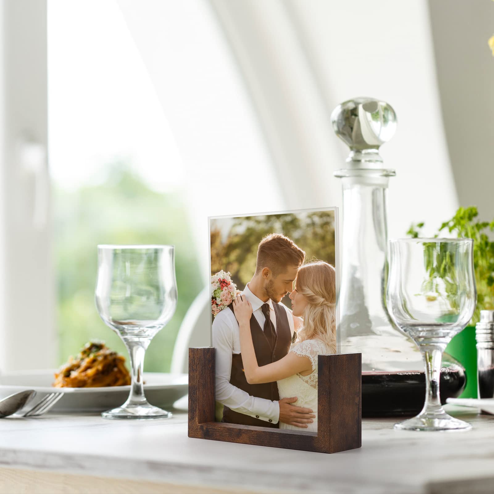 PETAFLOP 5x7 Picture Frame Set of 2, Rustic U-shaped Double Sided Frames Made to Display 5 by 7 Photos, Menu Holder Sign Card St