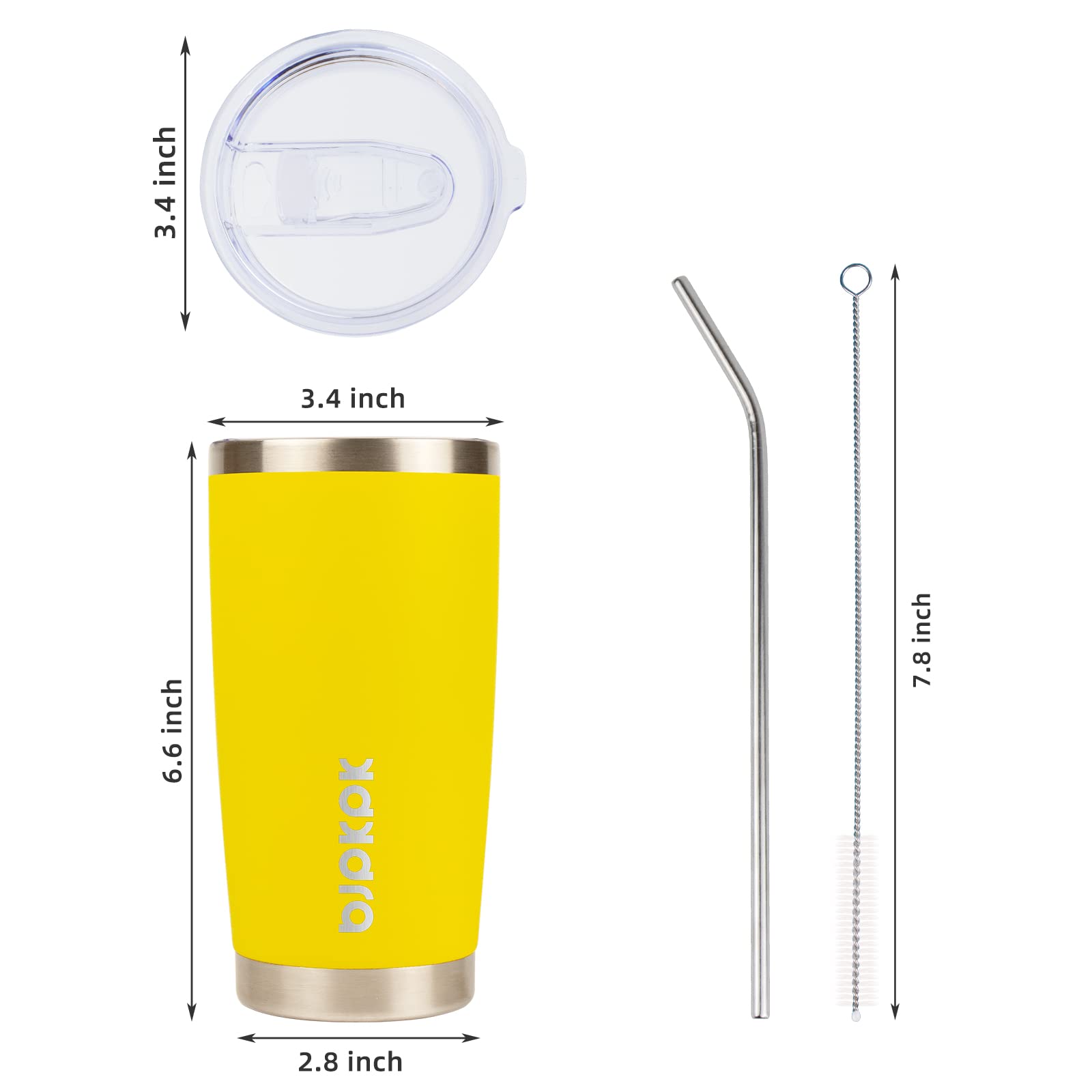 Bjpkpk 20 Oz Insulated Tumbler With Lid And Straw Stainless Steel Coffee Mug Tumbler Cups,Yellow