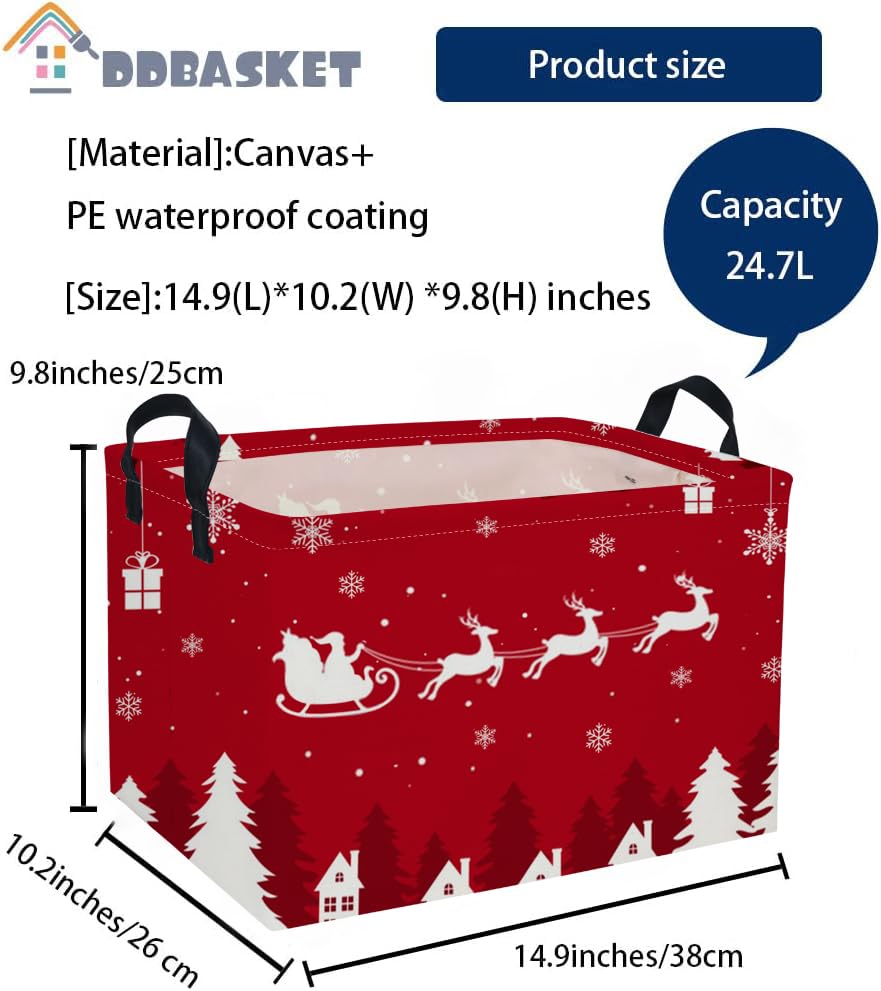 DDBASKET Rectangle Christmas Baskets Snowflake Basket Cute Storage Bin Organizer Box for Room Decor Gift Basket(Red Christmas)