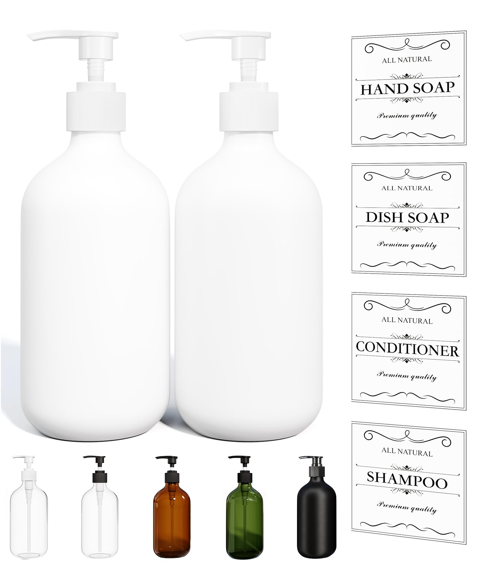 Kzeirm White Soap Dispenser Set of 2 - Kitchen & Bathroom, Hands & Dishes Soap Dispenser
