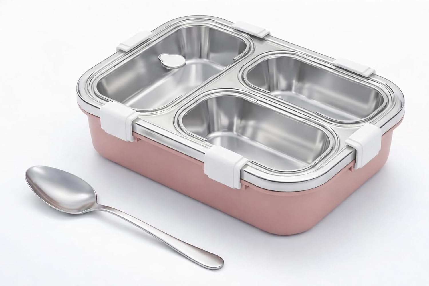 3 Compartment Lunch Box Insulated Air Tight And Portable Utensils, Stainless Steel 100% Leak Proof Lunch Containers With A Fork,
