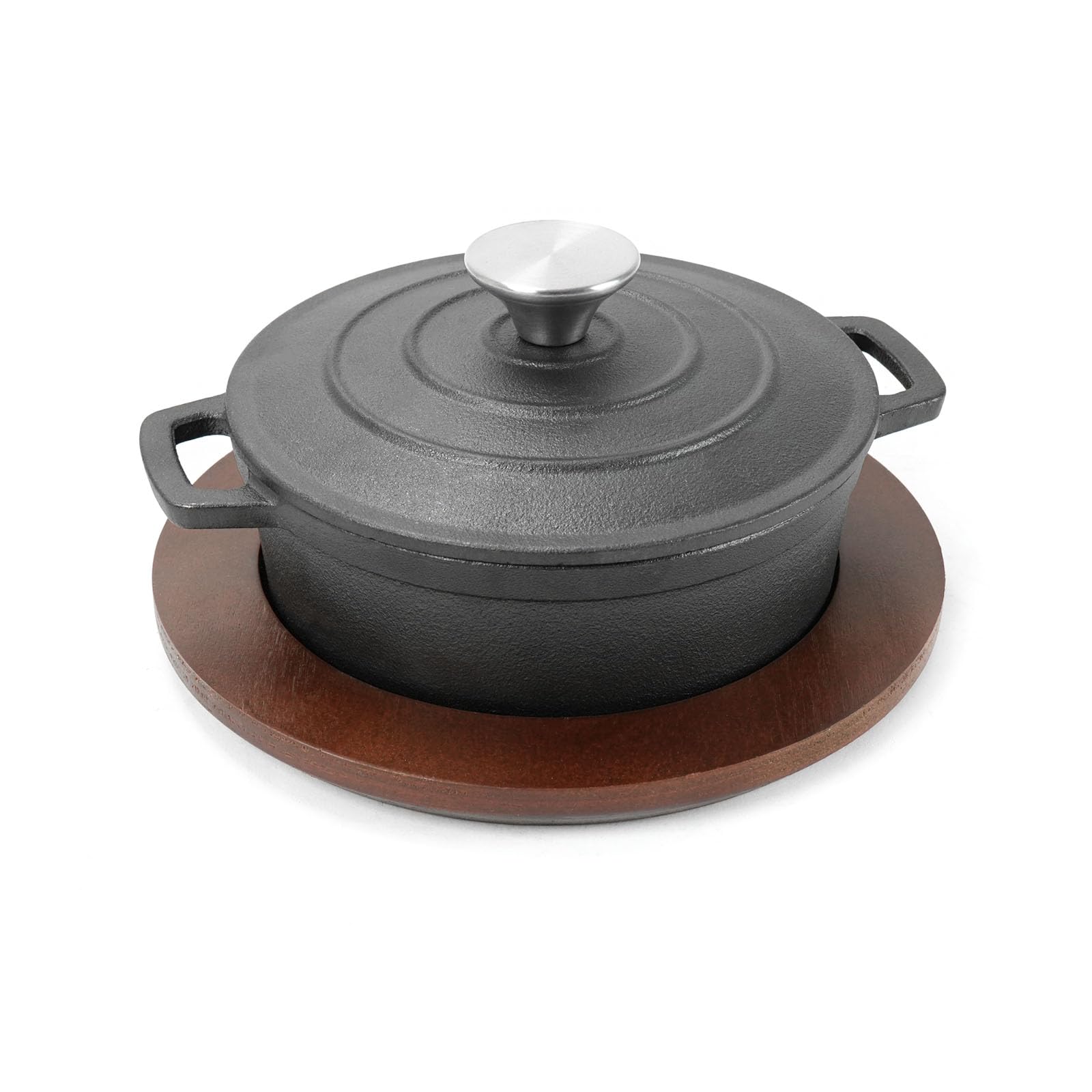 HAWOK Preseasoned Cast Iron Mini Dutch Oven, Dia.5.9, 0.7 QT, Mini Dutch Oven with Lid and Underliner, Black