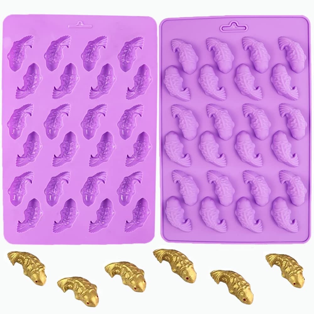 2Pcs 24 Cavity Koi Fish Carp Goldfish Silicone Molds For Diy Fondant Candy Making Chocolate Mold Desserts Ice Cube Trays Gum Cla