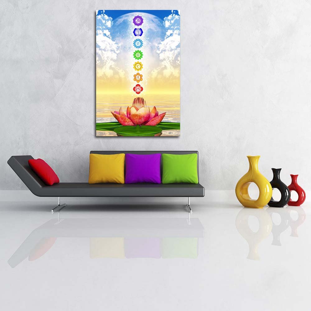 Pitaara Box Sacred Lotus & Chakras D1 | Unframed Canvas Painting for Bedroom & Living Room | 18 x 27 inch (46 x 69 cms)
