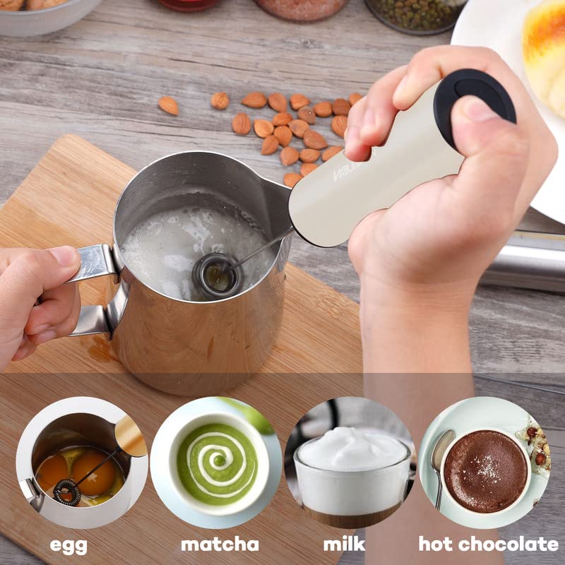 Vomelon Milk Frother, Rechargeable Battery Operated Frother For Coffee,Portable Drink Mixer With 2 Stainless Steel Whisk Heads,M