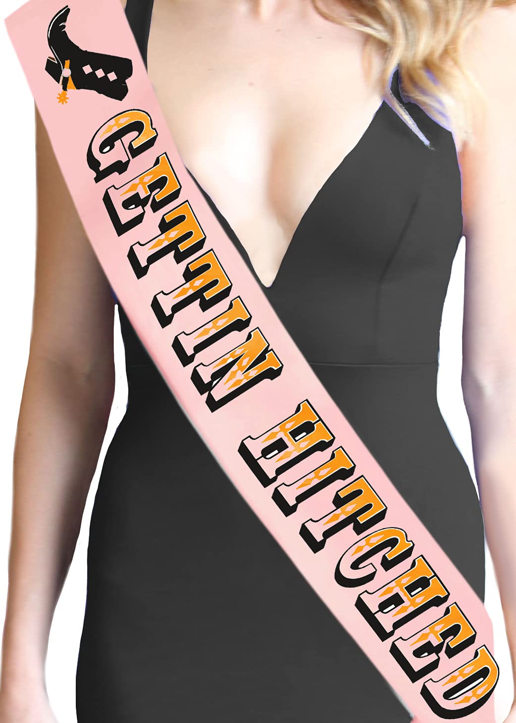 Cowgirl Bridal Sash - Bridal Grade Satin Bachelorette Party Cowgirl Sash - Gettin Hitched Shiny Gold Sash For Bride - Cowboy Wes