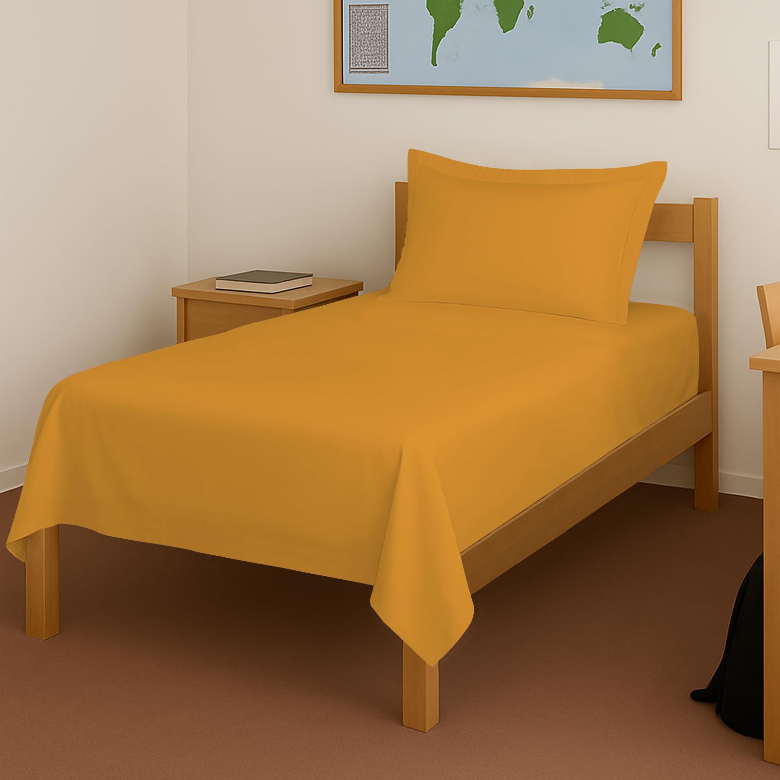 Pizuna 100% Cotton Bedsheet Single Honey Gold, 400 Thread Count Long Staple Combed Cotton Flat Bedsheets 60 X100 Inches With 1 P
