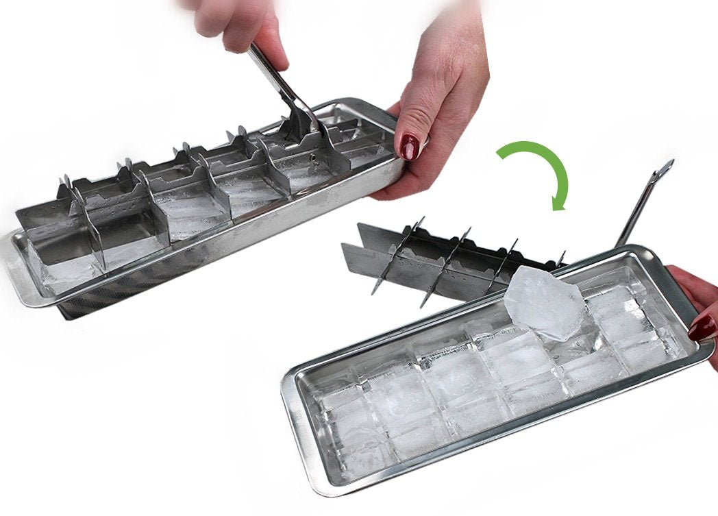 Lever-Style Ice Cube Tray, 2 In 1 Stainless Steel Ice Making Mold And Ice Cracker