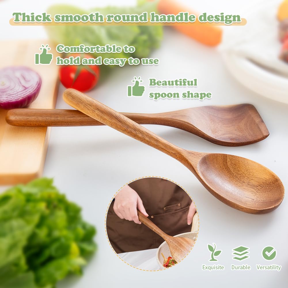 Wooden Cooking Spoon Utensils, 2Pcs, Spoons Spatulas Set For Kitchen Cooking, Wood Scraper For Frying Scraping And Mixing, Nonst