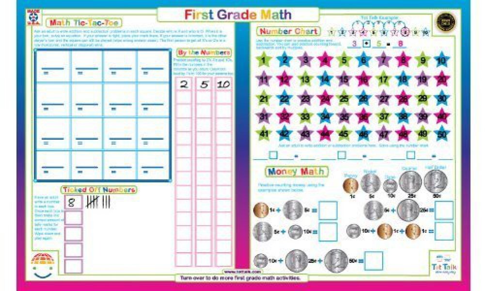 Tot Talk First Grade Math Educational Placemat For Kids, Washable And Long-Lasting