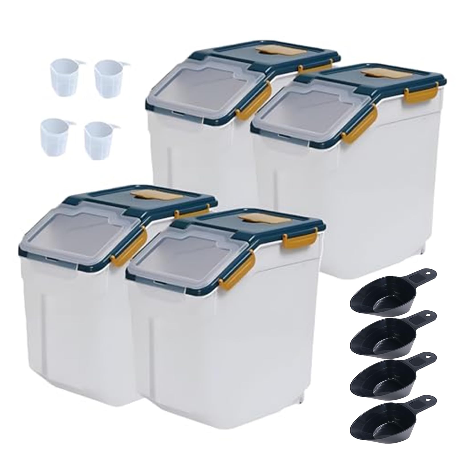 Begino Large Flour Storage Container Bin 25lb, 4Pack Airtight Rice Storage Containers with Wheels Seal Locking Lid, BPA Free wit