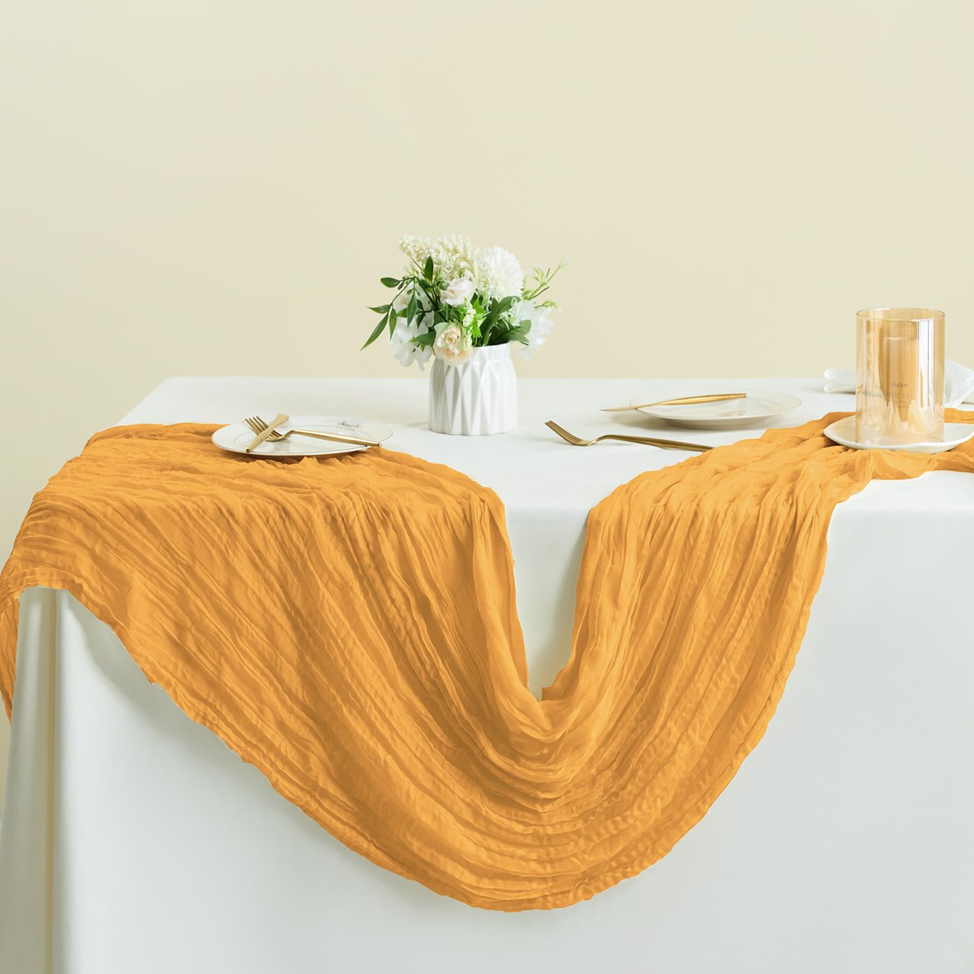 Sioloc 5 Pack Fall Table Runner,Yellow Cheesecloth Table Runner,10Ft Halloween Table Runner ,Boho Gauze Table Runner For Wedding