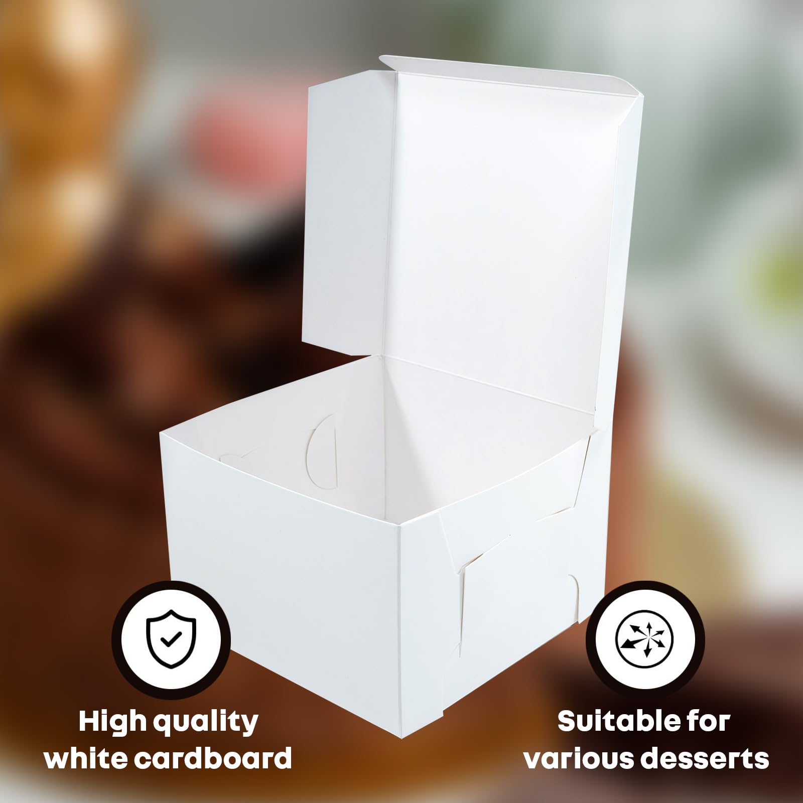 8X8X5 White Cake Box, Premium Bakery Boxes, One Piece, Perfect For Packaging And Selling Cakes, Donuts, Cookies, And Muffins, 25