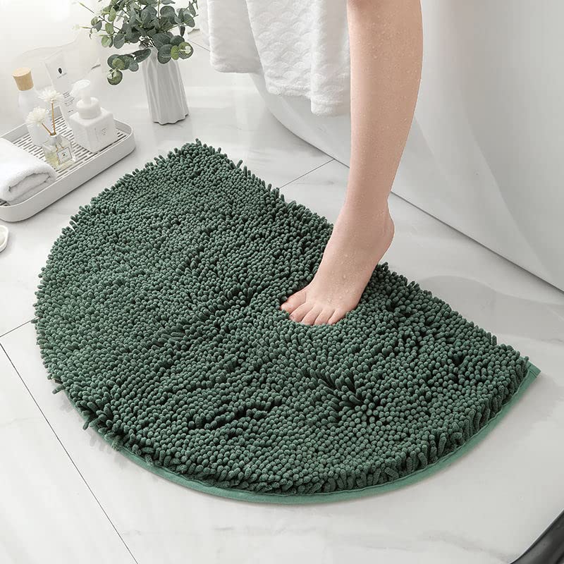 Hyfan Half Round Microfiber Chenille Non-Slip Bathroom Bath Rug Super Absorbent Quick Drying Shower Mat Soft Shaggy Bathtub Rugs