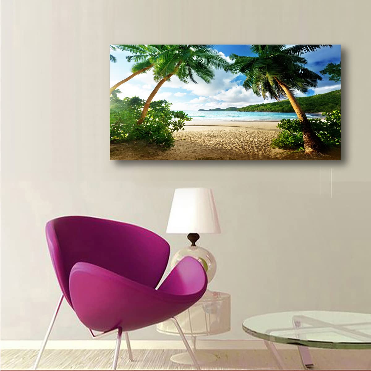 Beach Pictures Canvas Wall Art for Living room Bedroom or Bathroom Wall Decor Seascape Wall Art Print Paitnings for home Decor Coconut tree Waterproof?tretched Ready to Hang-20x40inches
