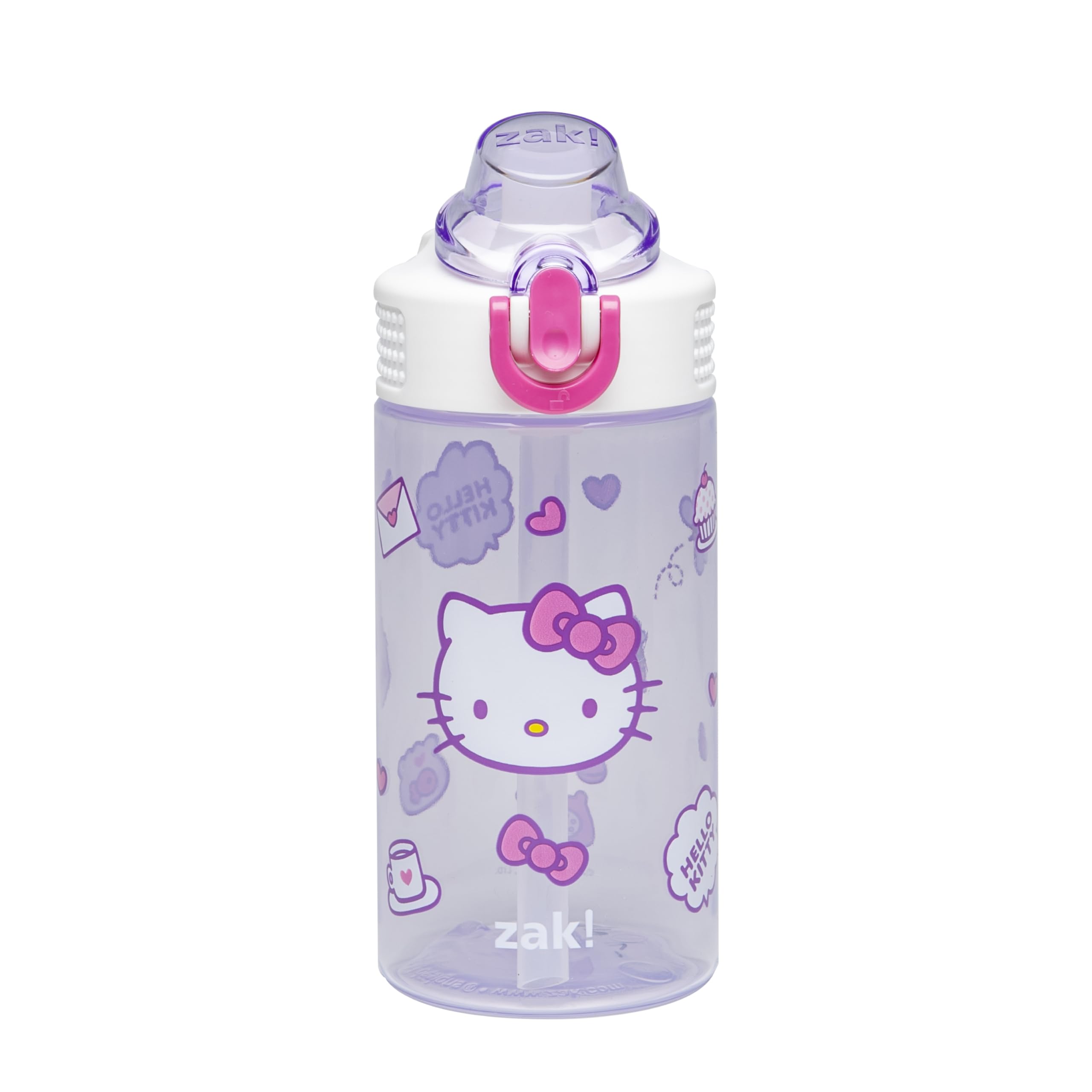 Zak Designs Sanrio Sage Kids Water Bottle For School or Travel, 16oz Durable Plastic Water Bottle With Straw, Handle, and Leak-P