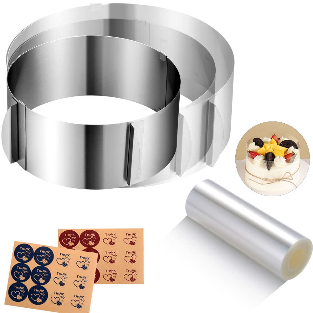 Cake Rings Mousse Mold Acetate Cake Collar Set - Adjustable 6 To12 Inches Stainless Steel Baking Rings Round Cake Molds With 5.5
