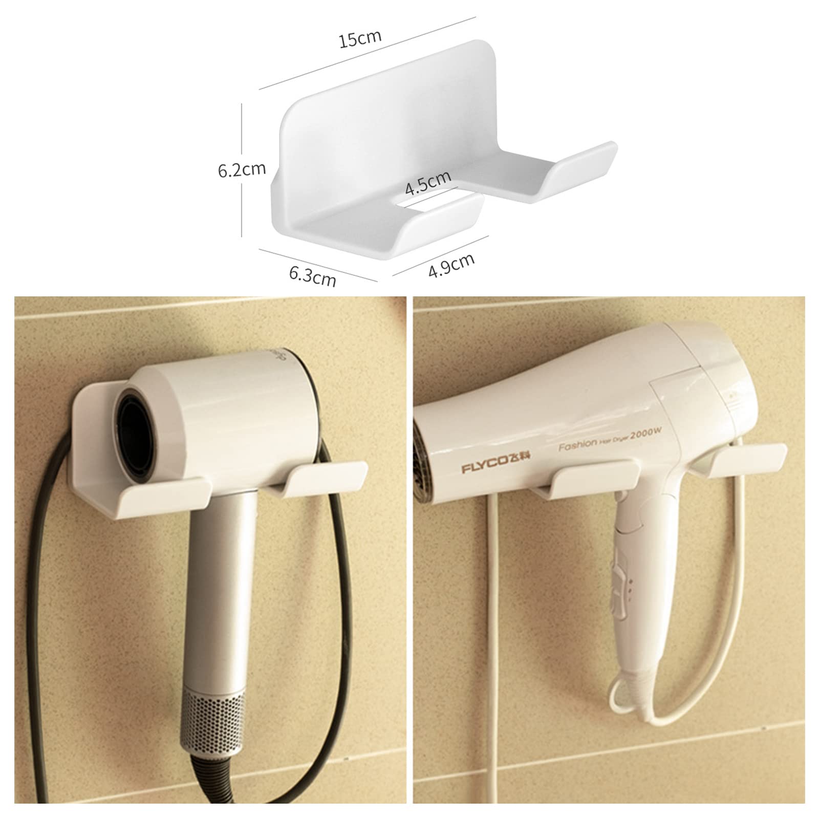SUPTEC Universal Hair Dryer Holder  Self Adhesive Wall Mount Stand for Most Brand/Size Hair Blow Dryer Hair Dryer Organizer Rack with Plug&Wire Hook for Bathroom