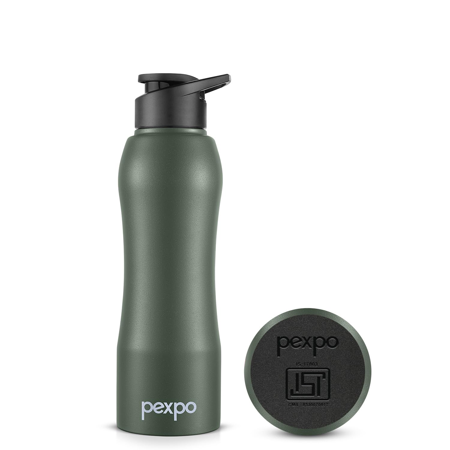 Pexpo Bistro Isi Certified Stainless Steel Fridge Cooling/Sports Sipper Water Bottle 750Ml, Military Green|Single Walled|Easy Gr