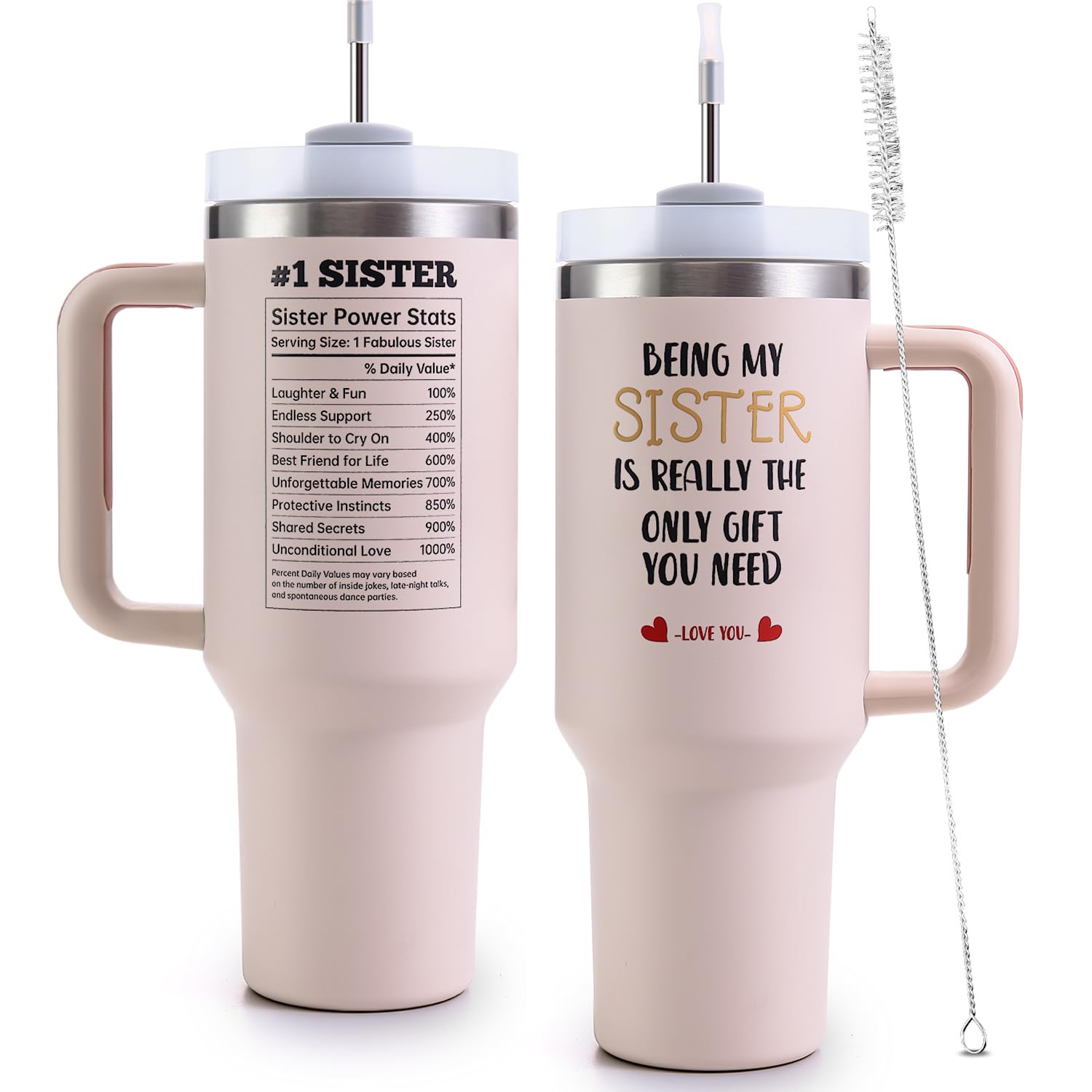 Sister Tumble with Handle 40oz Sisters Birthday Gifts - Sister Gifts from Sisters, Stainless Steel Insulated Travel Cup with Lid