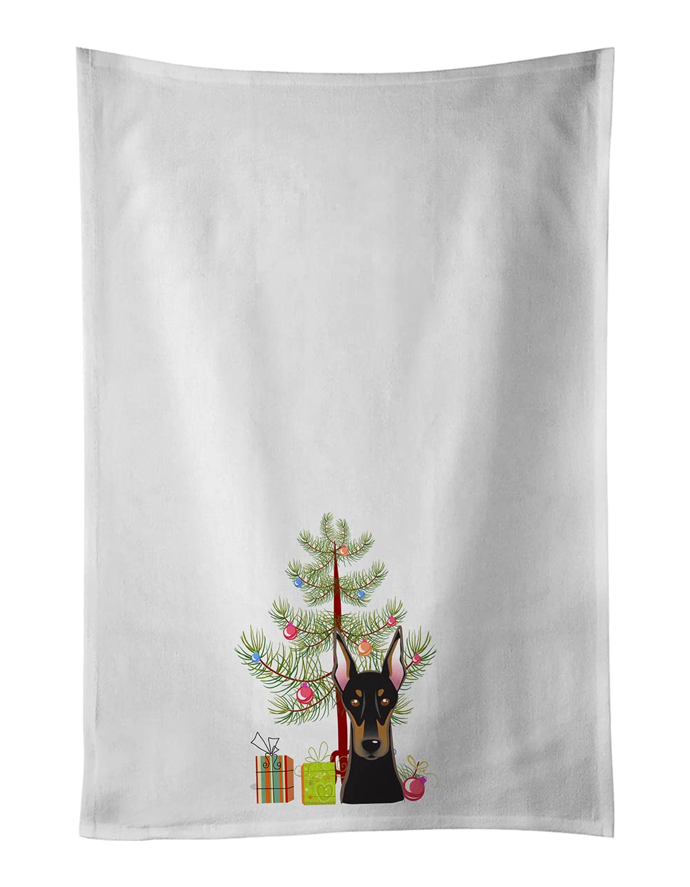 Christmas Tree and Doberman White Kitchen Towel Set of 2
