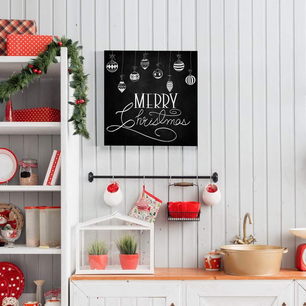 Renditions Gallery Merry Christmas Ornaments Wall Art, Charming Winter Artwork, Black & White Chalkboard Look, Premium Gallery W