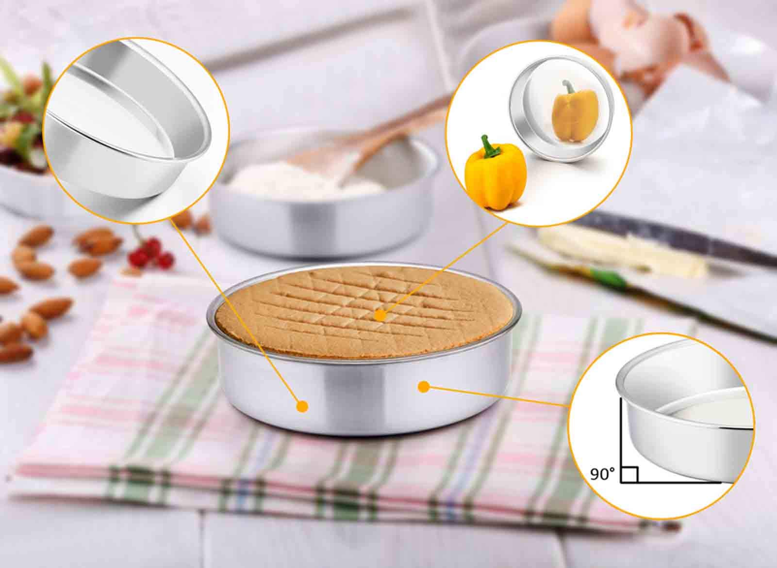 Teamfar Cake Pan, 4 ' ' / 6 ' ' / 8 ' ', Stainless Steel Round Baking Tier Cake Pans Set, For Baking Steaming Serving, Healthy &