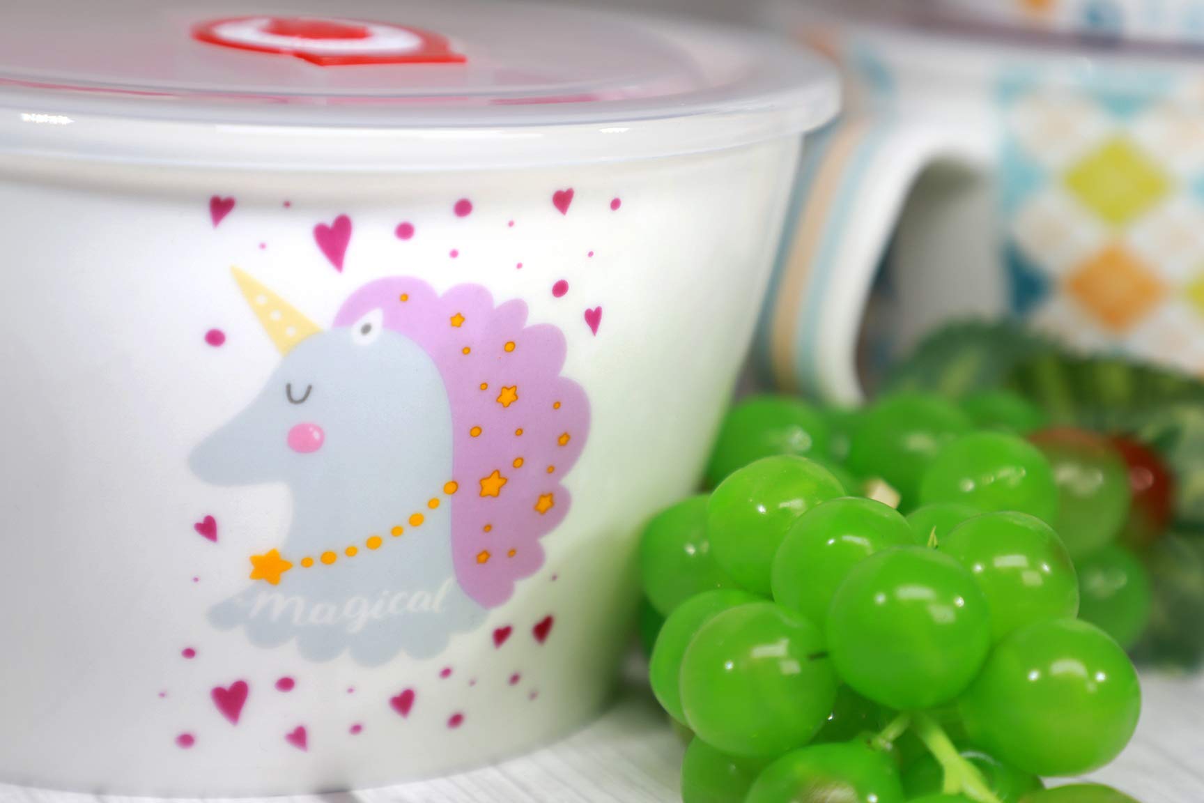 Ginkgohome Unique Shape Microwavable Ceramic Noodle Bowl With Handle And Seal Fine Porcelain (Purpleunicorn)