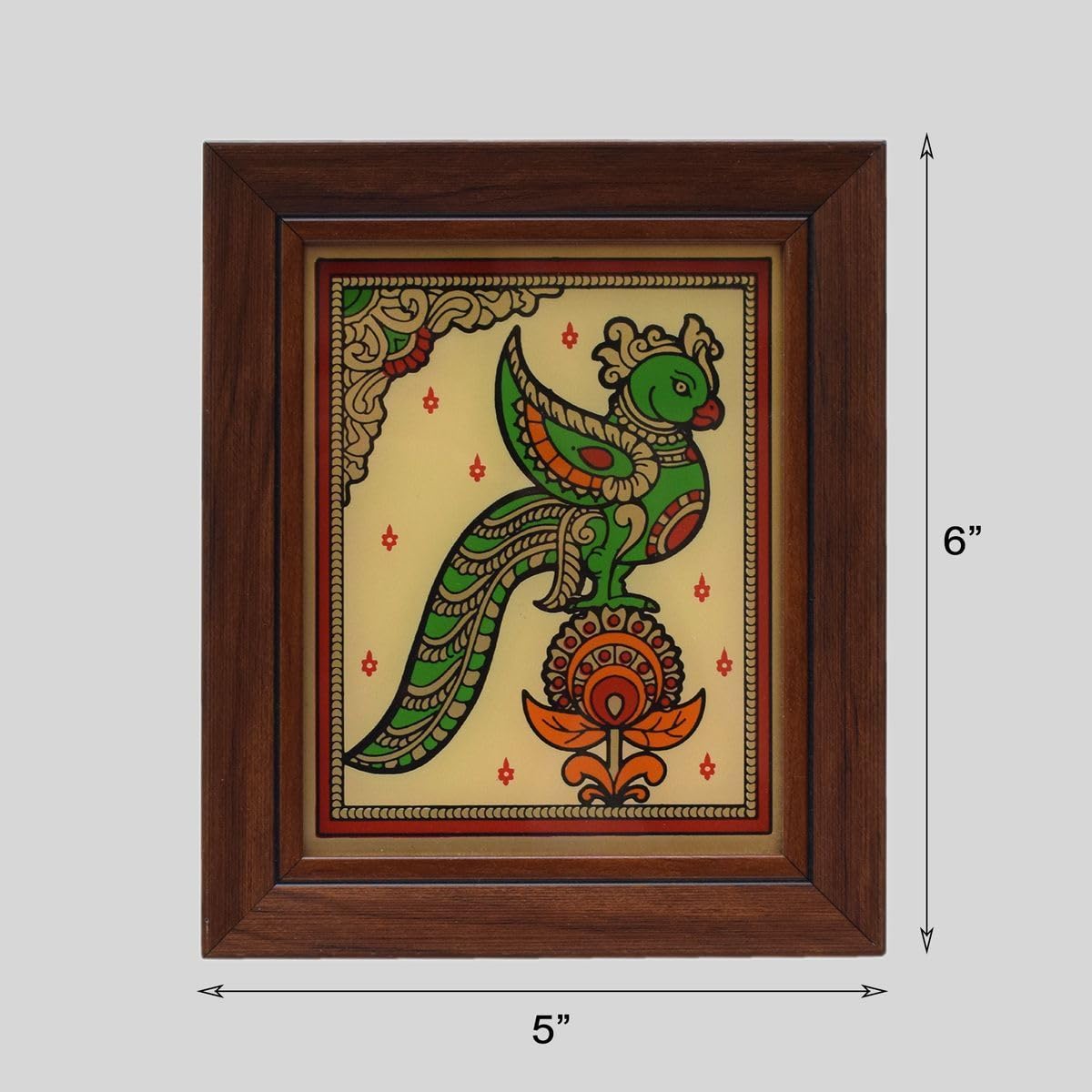 Tarang Arts Parrot Tanjore Reverse Glass Painting with Fiber Frame, Handmade Traditional Wall Art for Home decor, Office, Puja,