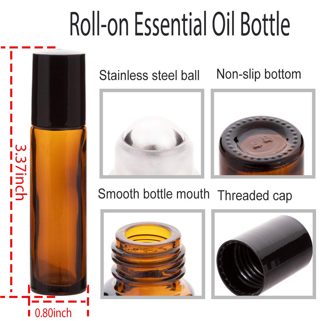 12 Pack 10Ml Essential Oil Roller Bottles, With Stainless Steel Roller Balls, 10Ml Amber Glass Roll On Bottles For Essential Oil
