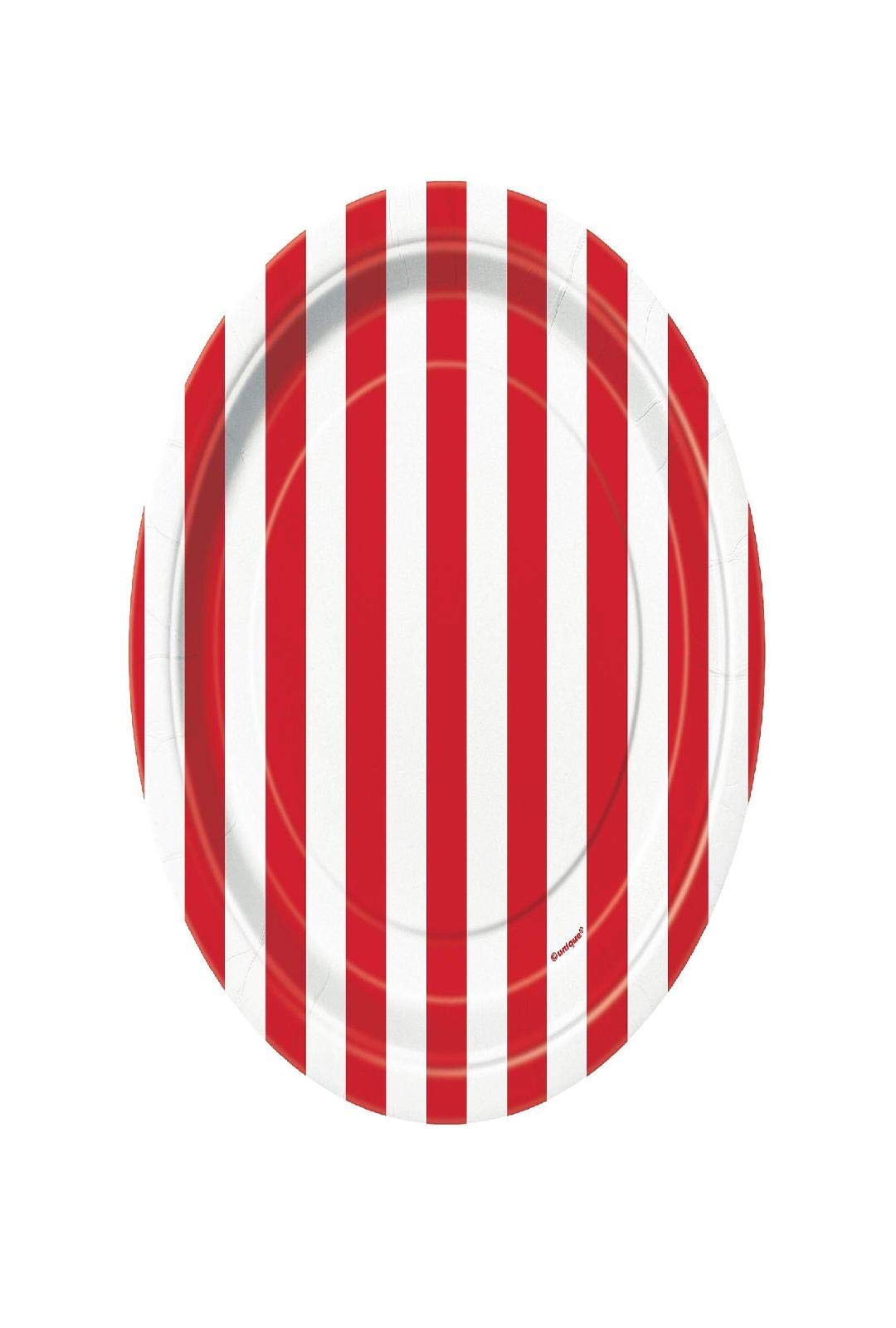 Dazzling Ruby Red Stripes Round Dessert Plates - 7'' (8 Count) - Perfect For Parties, Events & Celebrations