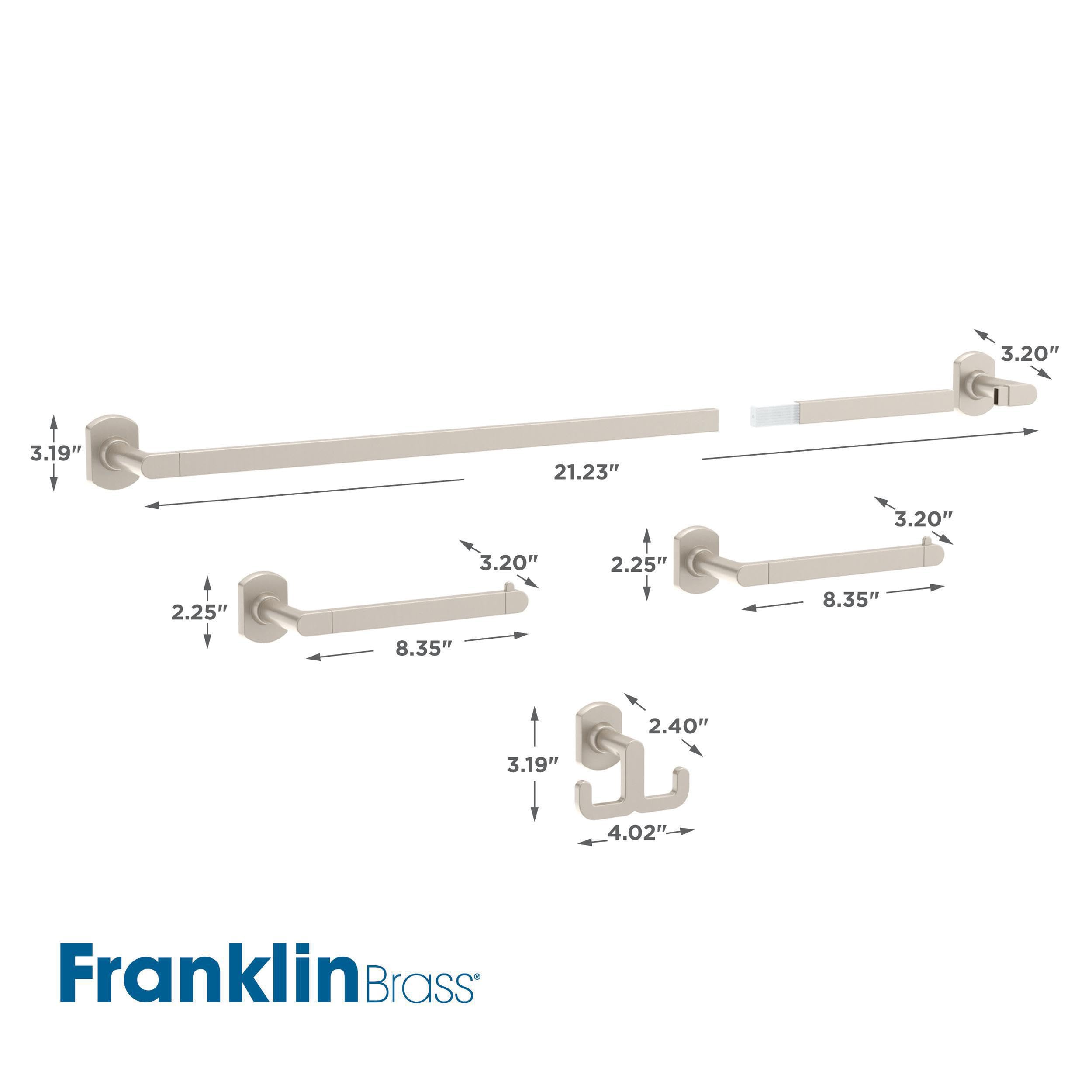 Franklin Brass Granville 4-Piece Bathroom Set Satin Nickel 18 In. Towel Bar W/ 6 Extender, Toilet Paper Holder, Hand Towel Holde