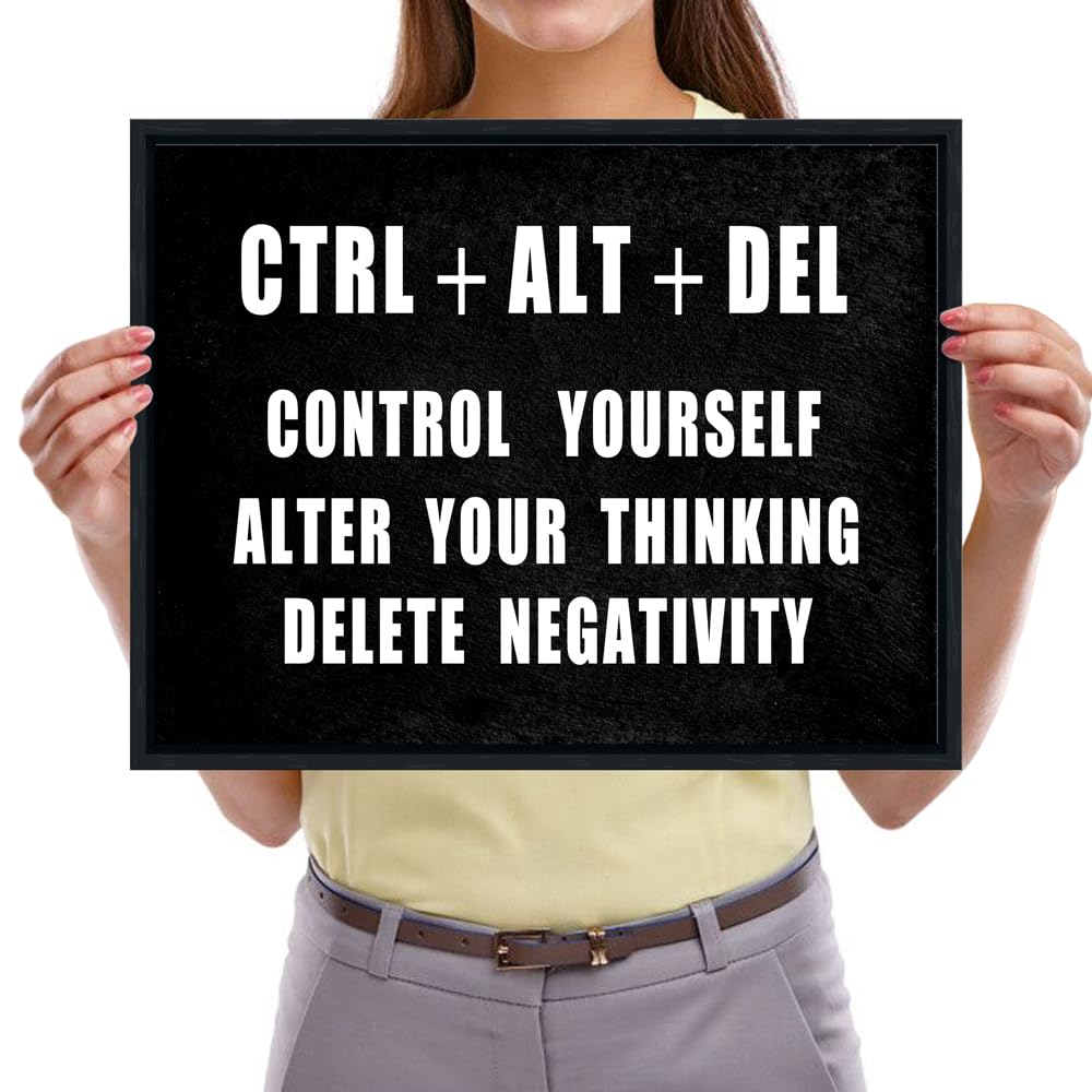 Pyradecor Black Framed Motivational Ctrl+Alt+Del Classroom Positive Quotes Inspirational Poster Canvas Prints Wall Art For Offic