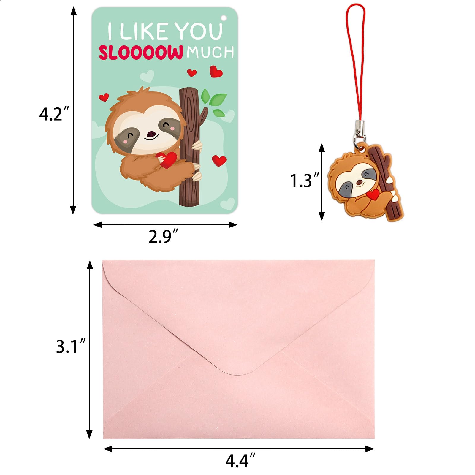 30Pcs Valentines Cards Classroom Kids Sloth Valentines Day Cards With Keychains Valentine Gift Set Exchange Boys Girls Goody Bag