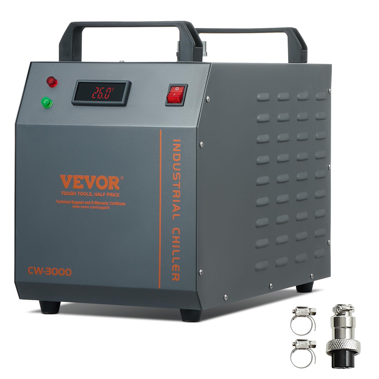 VEVOR Industrial Water Cooler, CW-3000 Air-Cooled Cooling System with 12 L Water Tank Capacity 12 L/min Maximum Flow Rate, for 4