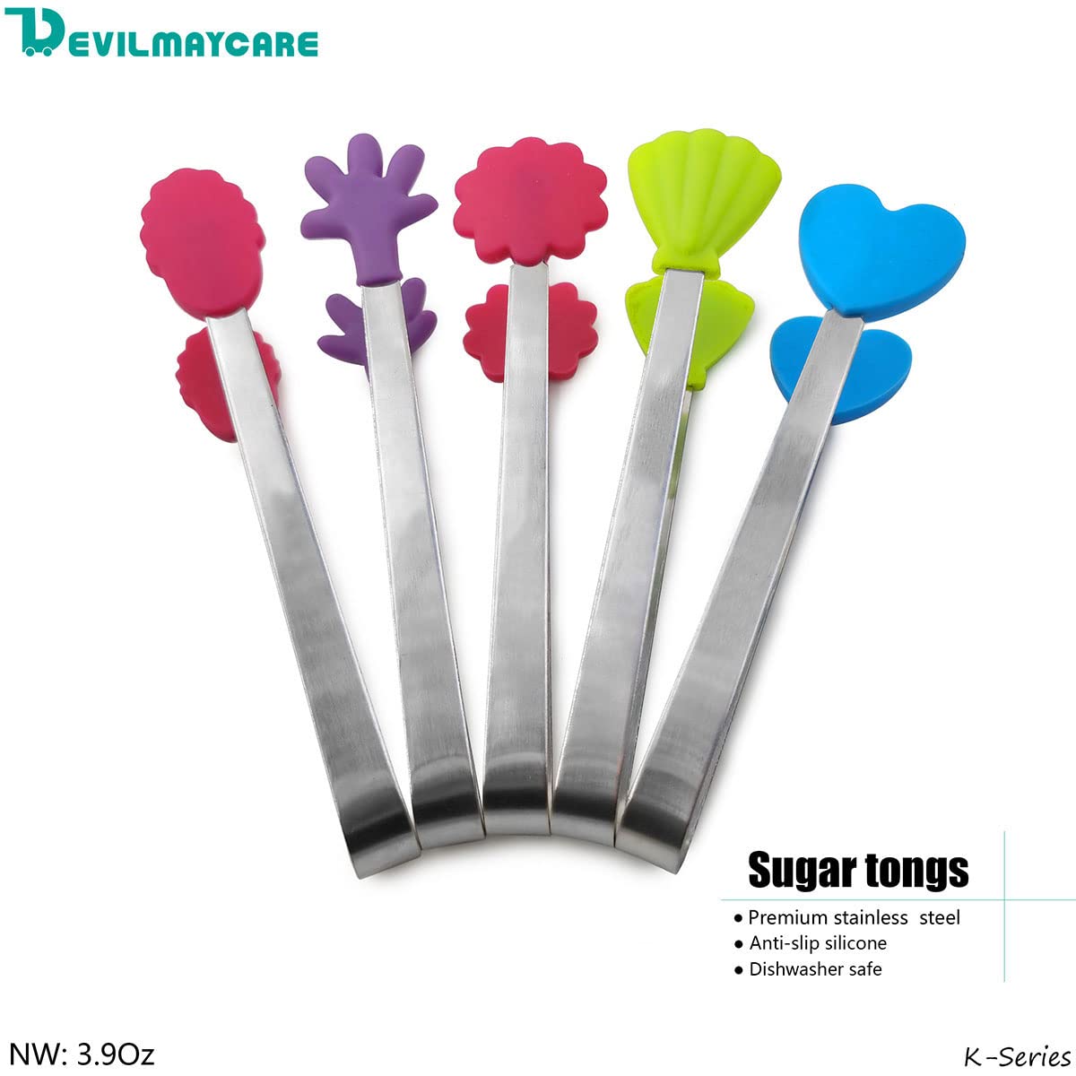 Daycount 5Pcs Stainless Steel Sugar Tong 5-Inch Mini Serving Tongs With Creative Silicone Head, For Tea Coffee Party