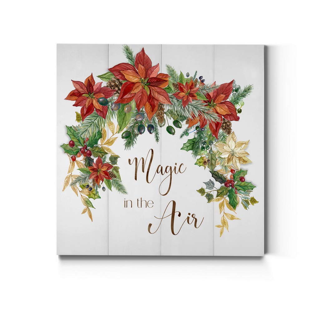 Renditions Gallery Magic In The Air Wreath Wall Art, Christmas & Winter Artwork, Festive Poinsettia, Red, Green, Premium Gallery
