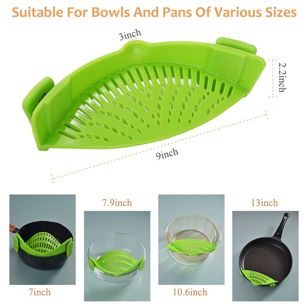 Yevior Clip On Strainer For Pots Pan Pasta Strainer, Silicone Food Strainer Hands-Free Pan Strainer, Clip-On Kitchen Food Strain
