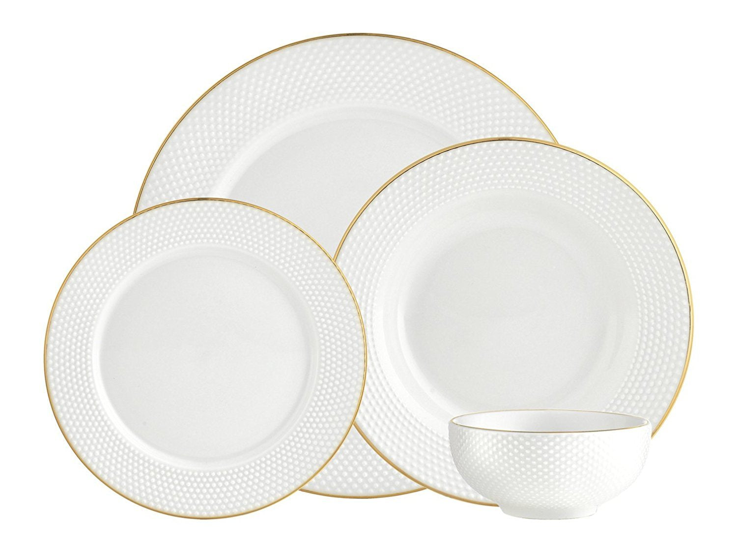 Godinger Dinnerware Set, Dinner Plates, Salad Plates, Coffee Mugs and Soup Bowl, Cereal Bowl, Gold Rim 16 Piece Set
