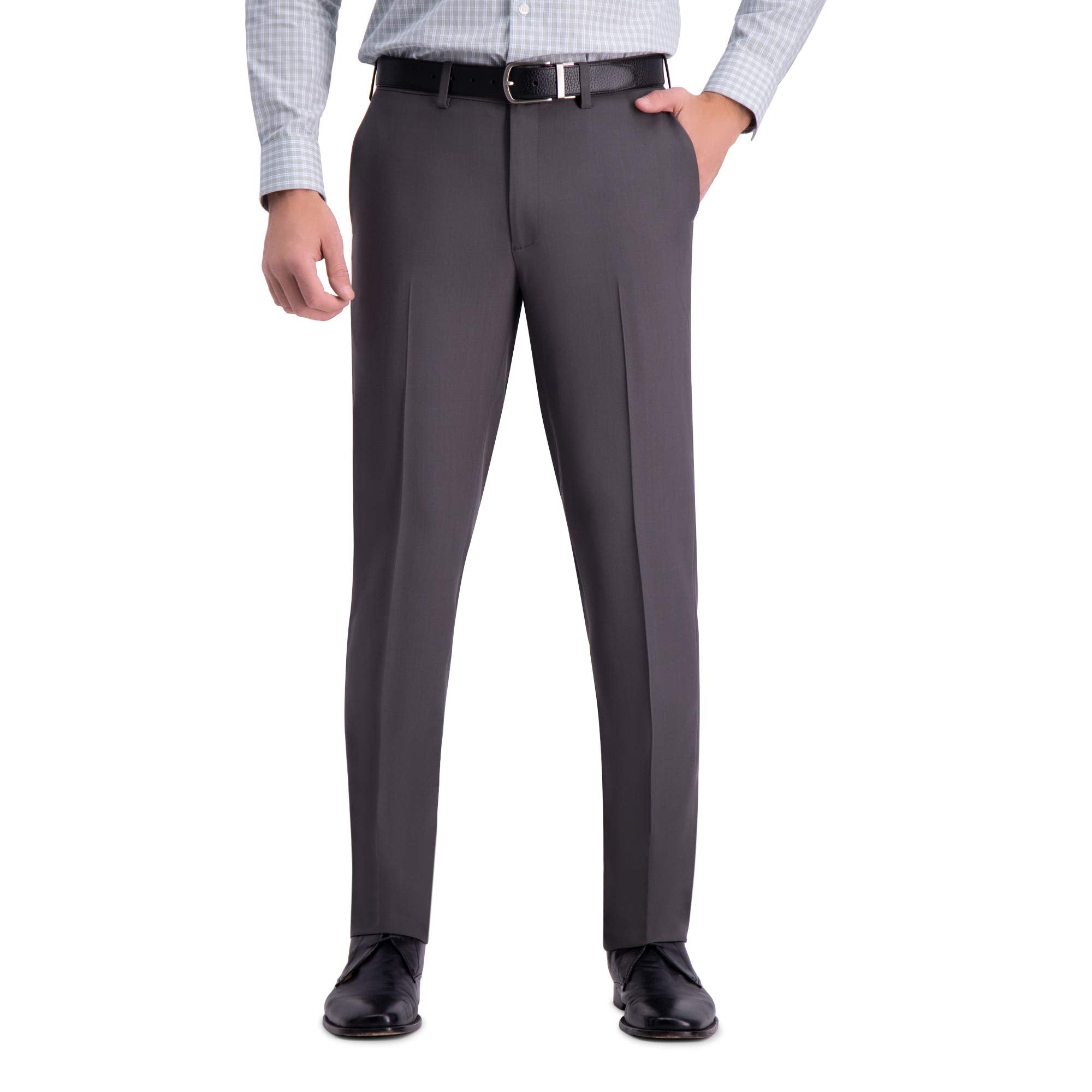 Haggar Mens Premium Comfort Dress Slim Fit Flat Front Pant, Grey, 38W X 32L
