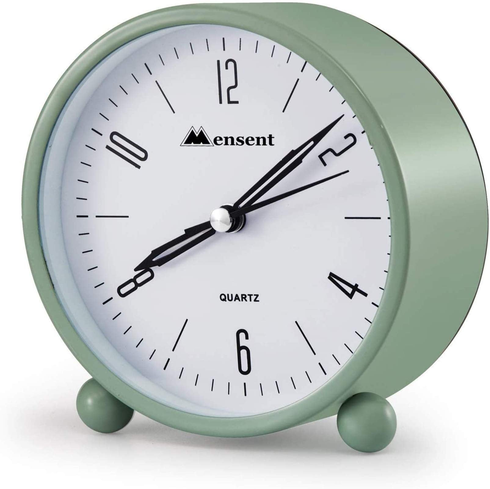 Kadio Alarm Clock.Mensent 4 Inch Round Silent Analog Alarm Clock Non Ticking,With Night Light, Battery Powered Super Silent Alar