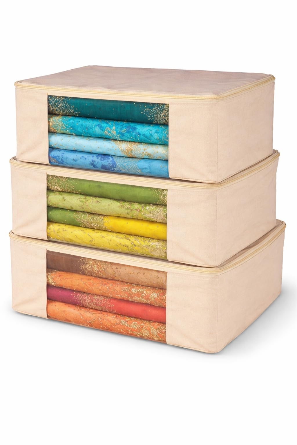 Lightniing Hammerz Cotton Canvas Clothes Storage Bags With Zip & Window | Saree Covers For Storage | Lehengas, Dresses, Saree Or