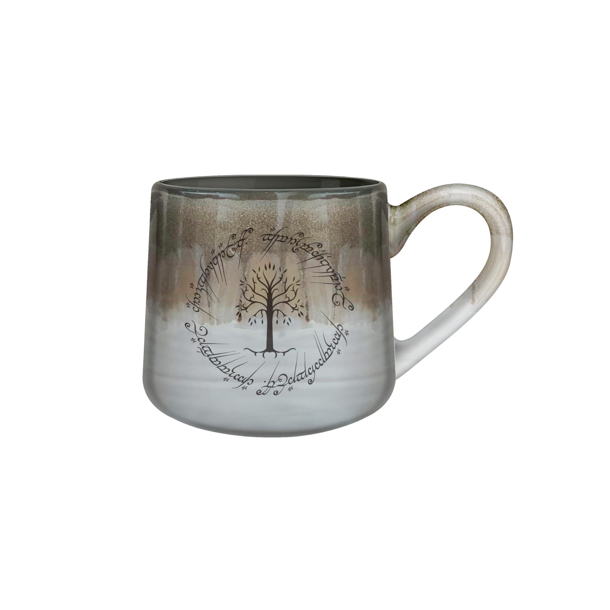 Silver Buffalo Lord of the Rings Gondor Elven Text High Gloss Reactive Glaze 18oz. Tapered Pottery Mug