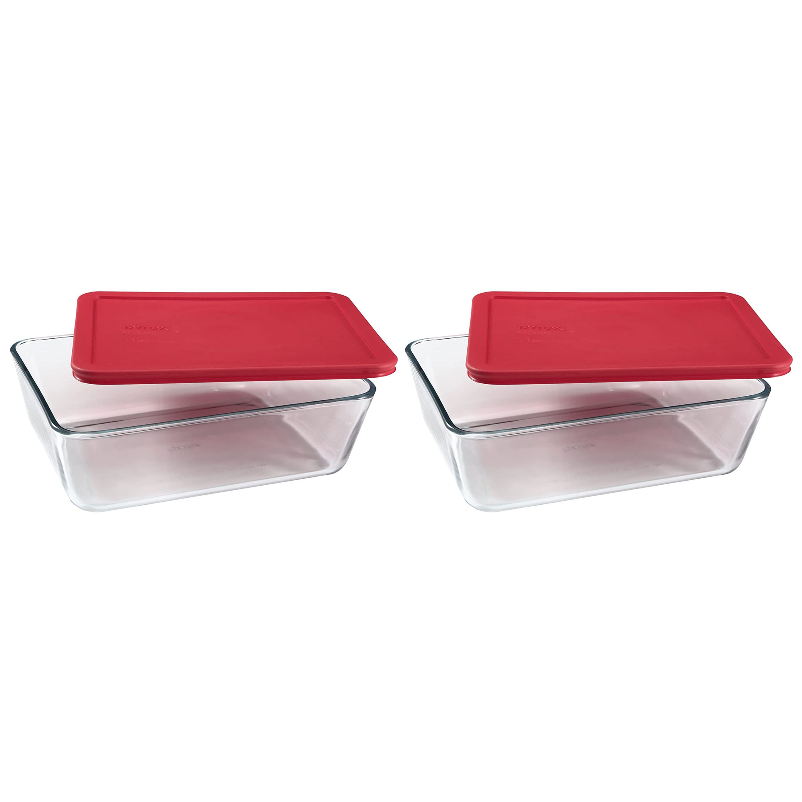 Pyrex 7212 11Cup Glass Dish and 7212PC Red Lid (2Pack)  Made in USA