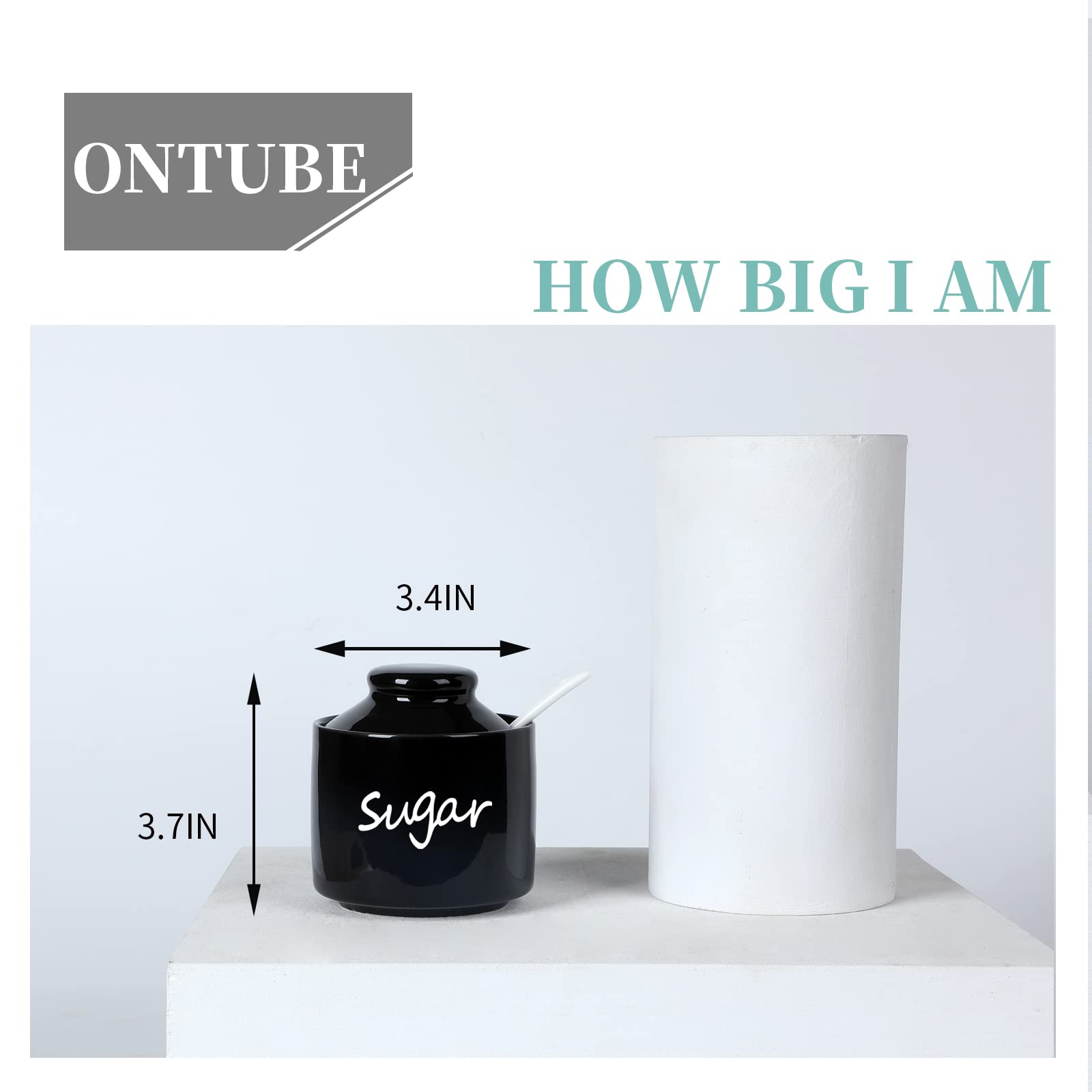 Ontube Ceramic Sugar Bowl With Lid And Spoon,Porcelain Sugar Pot,8Oz (Black)