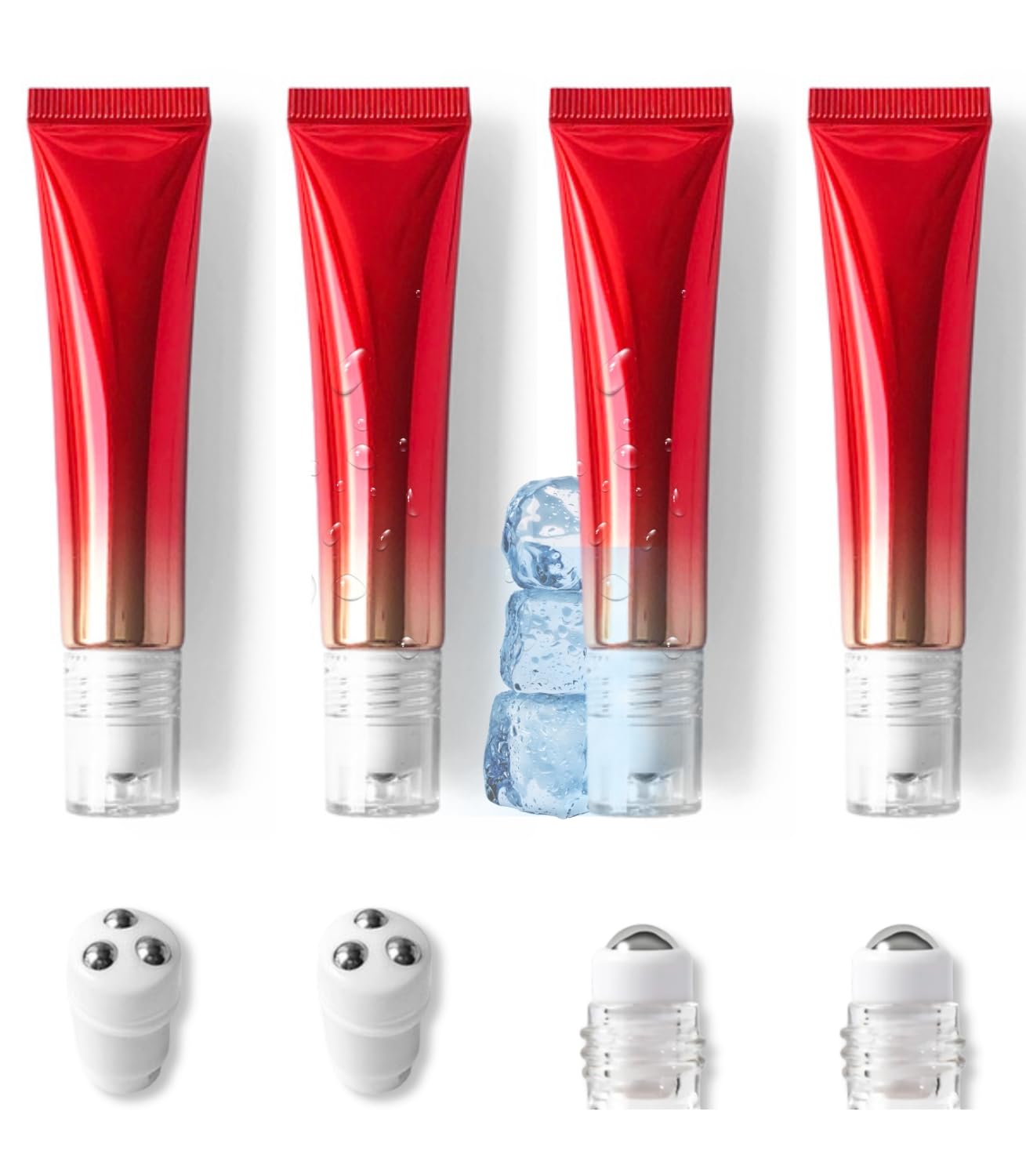 JINYEAH Eye Roller Bottle 1+3 Ball Massage Empty Eye Cream Squeeze Tubes Lip Gloss Squeeze Tubes Essential oil Roller Tubes Make