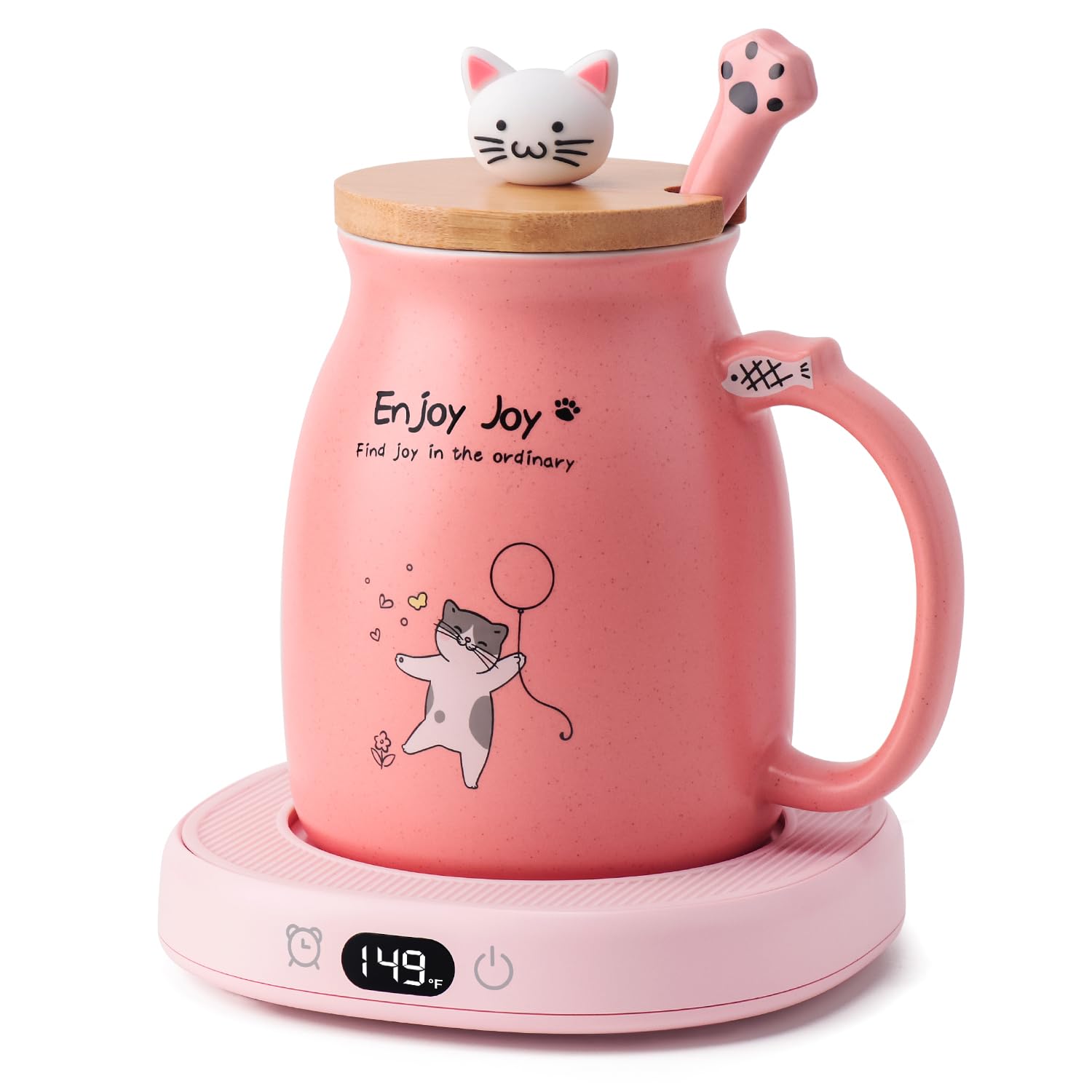 Bsigo Cute Cat Mug Set with Electric Smart Mug Warmer for Home & Office, Beverage Tea or Coffee Cup Warmer with 3-Temp Settings,